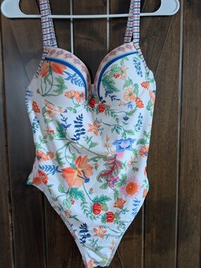 White Floral One-Piece Swimsuit with Matching Sarong